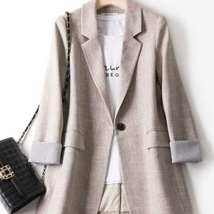 Almond one button blazer business casual light academia